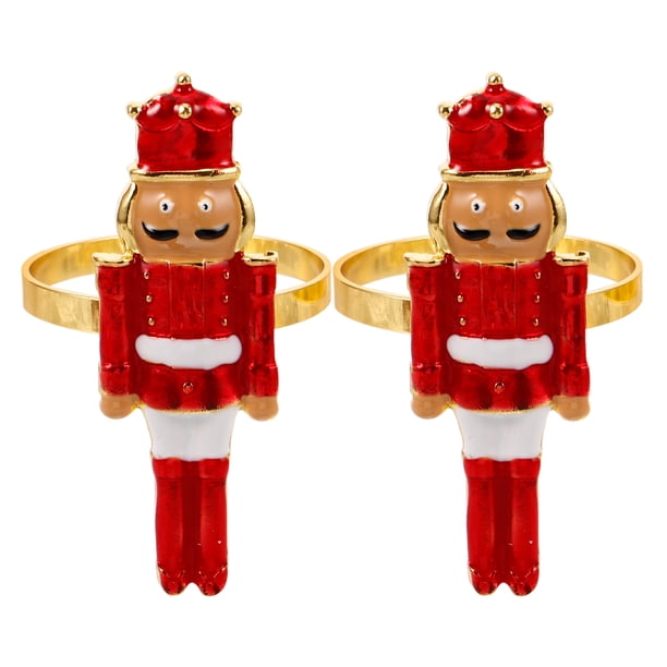 2 anillos de servilleta navideños de metal con hebillas de cascanueces, porta servilletas de tela para decoración de mesas, fiestas y cenas navideñas.