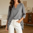 thumbnail image 2 of Cmfcve Tunic Tops for Women Cotton Linen Long Sleeve V Neck Blouses Loose Fit Casual Flowy Shirts, 2 of 7