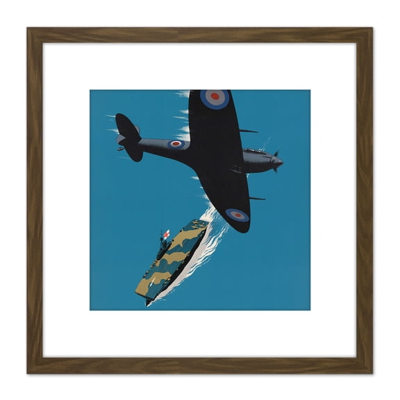 War WWII UK Spitfire Aircraft Carrier Churchill Japan Advert 8X8 Inch Square Wooden Framed Wall Art Print Picture with Mount