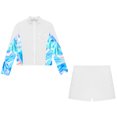 thumbnail image 4 of TiaoBug Kids Girls Figure Ice Skatinhg Gym Workout Tracksuit Long Sleeve Zipper Sweatshirt and Short Set White 8, 4 of 6