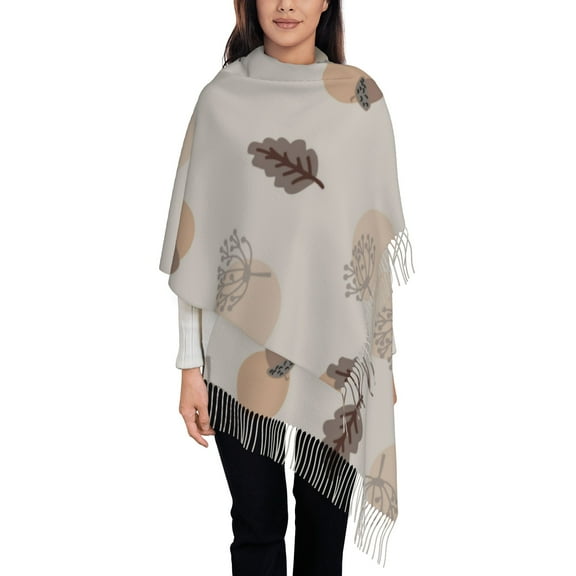 Women's Fashion Tassel Scarf, Beige Bohemian Autumn Long Shawl, Lightweight and Warm