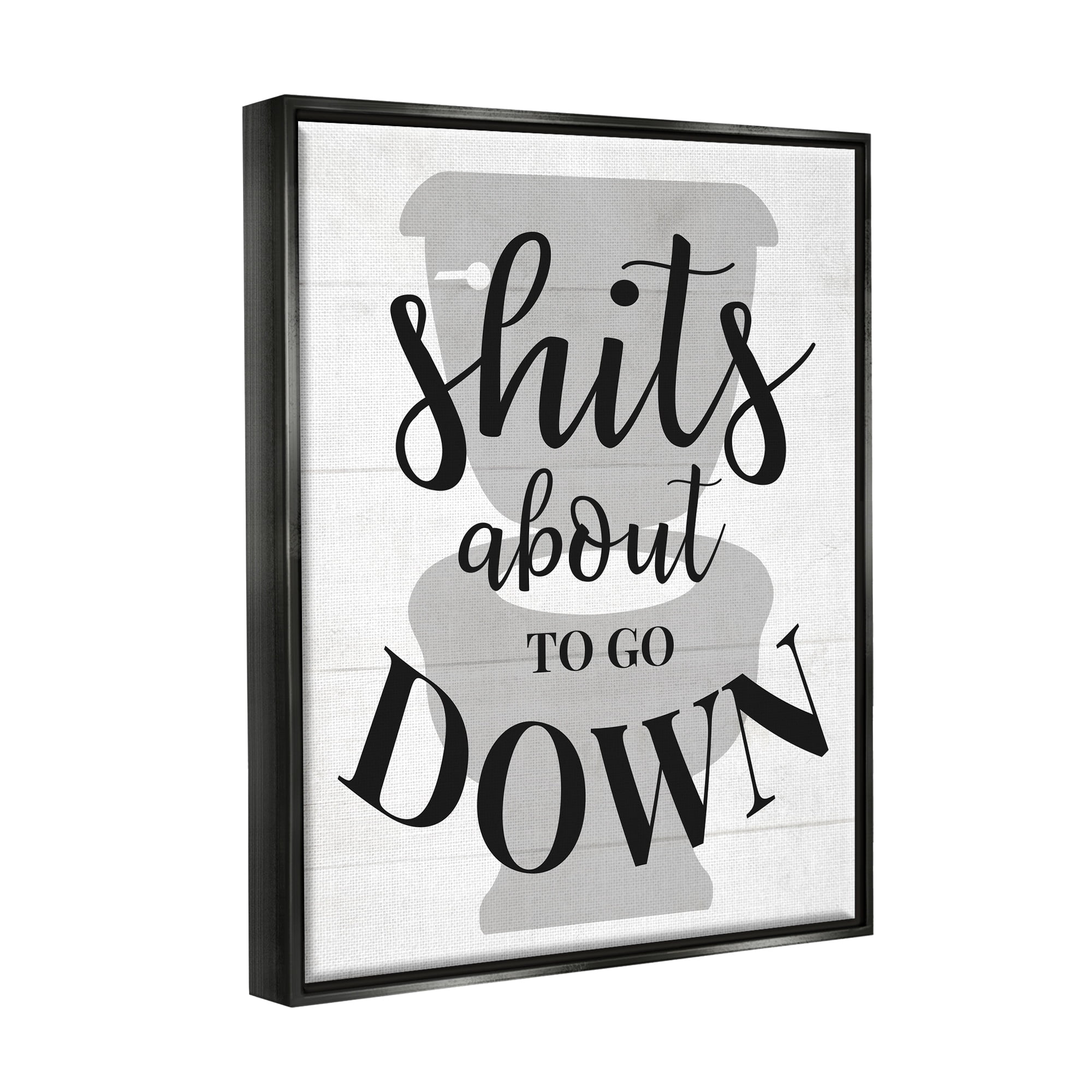 Stupell Industries About To Go Down Funny Bathroom Family Home Word Design Luster Gray Framed Floating Canvas Wall Art, 24x30, by Daphne Polselli