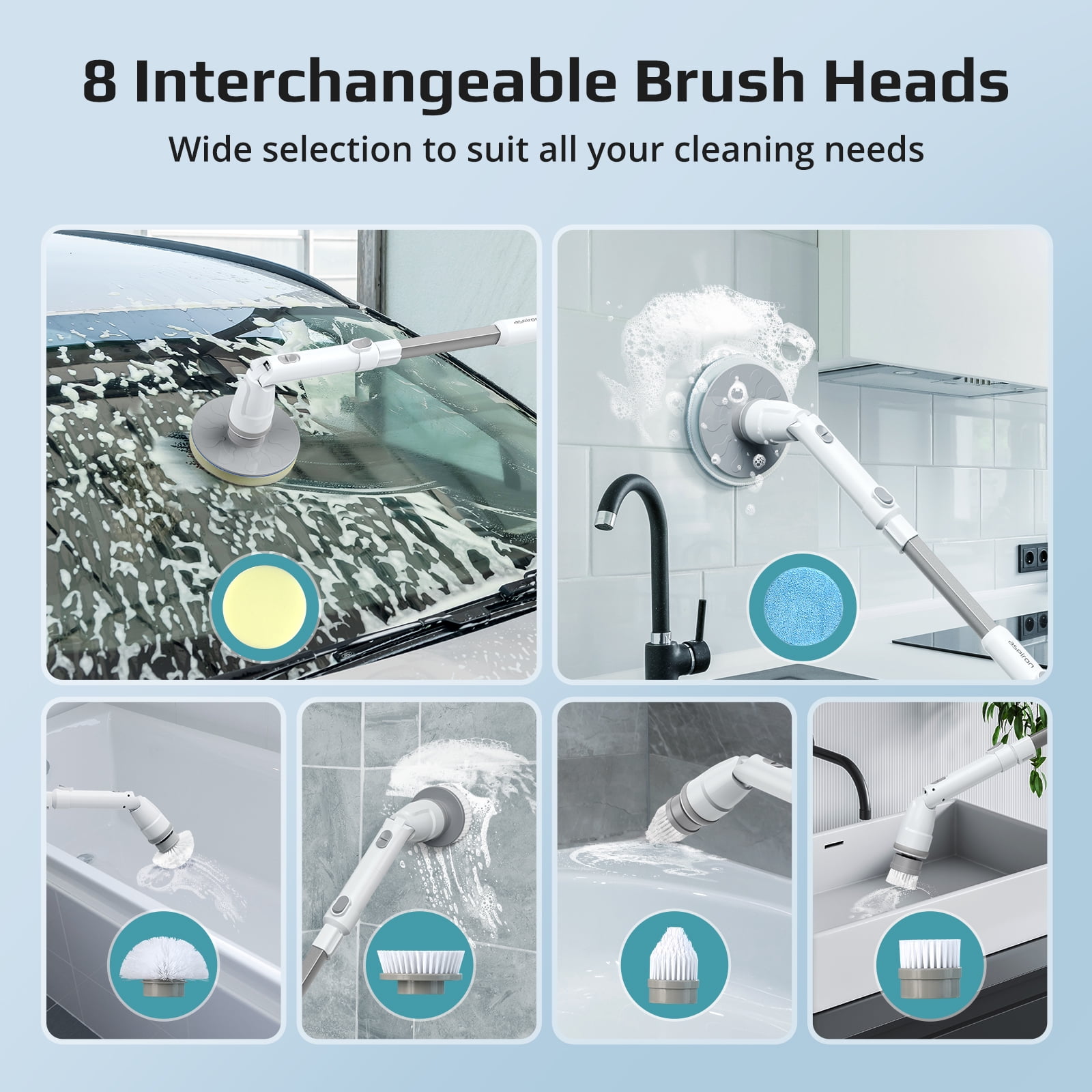 Anself Electric Spin Scrubber Cordless Rechargeable Bathroom Scrubber Cleaning Brush with 3 Replaceable Brush Heads Extension Handle for Tub, Tile