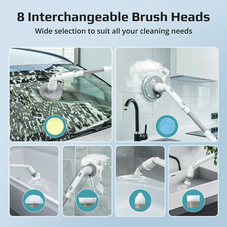 Leebein Electric Spin Scrubber, Cordless Cleaning Brush with 8 Replaceable  Brush Heads, Power Scrubber Dual Speed with Adjustable & Detachable Handle
