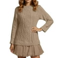 thumbnail image 7 of Mohiass Womens Cable Knit Sweater Dress Crewneck Patchwork Pleated Dresses Twofer Style Long Sleeve Mini Dress 2026 Khaki XL, 7 of 7