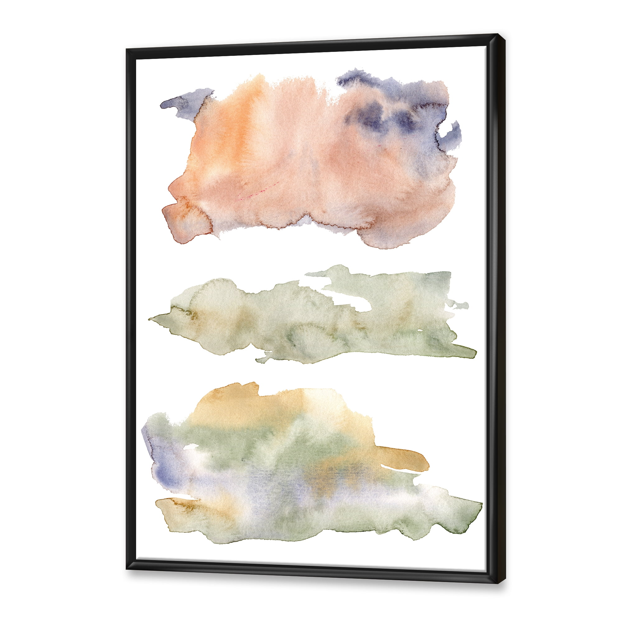 Designart 'Abstract Orange Blue and Beige Green Clouds' Modern Framed Canvas Wall Art Print