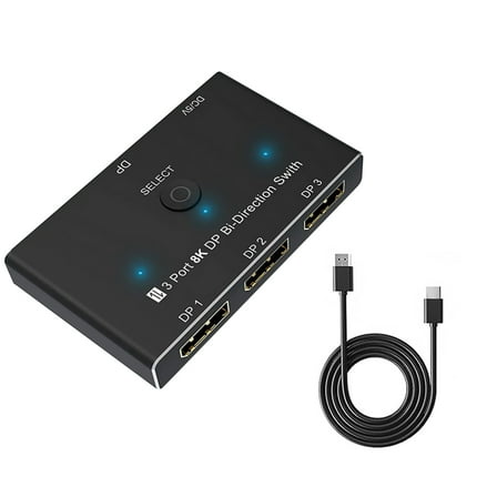 Bi-Directional DisplayPort Switch 3 Screens to 1 Device 4K@120Hz