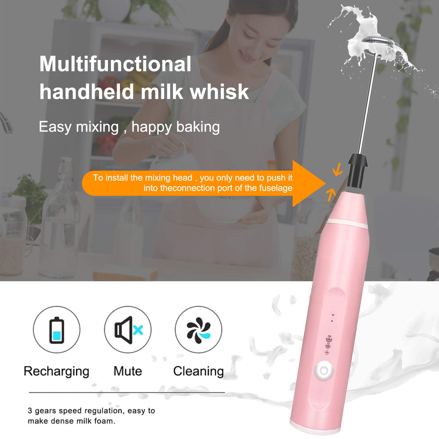 Lankey Milk Frother Handheld, Rechargeable Whisk Drink Mixer for