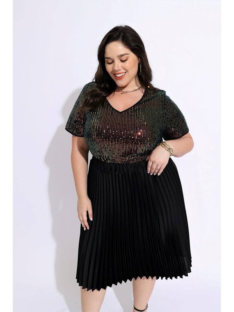 slim fit dress slacks Final Sale Plus Size One Bell Sleeve Bodycon Dress in Black and Gold Print main image 1