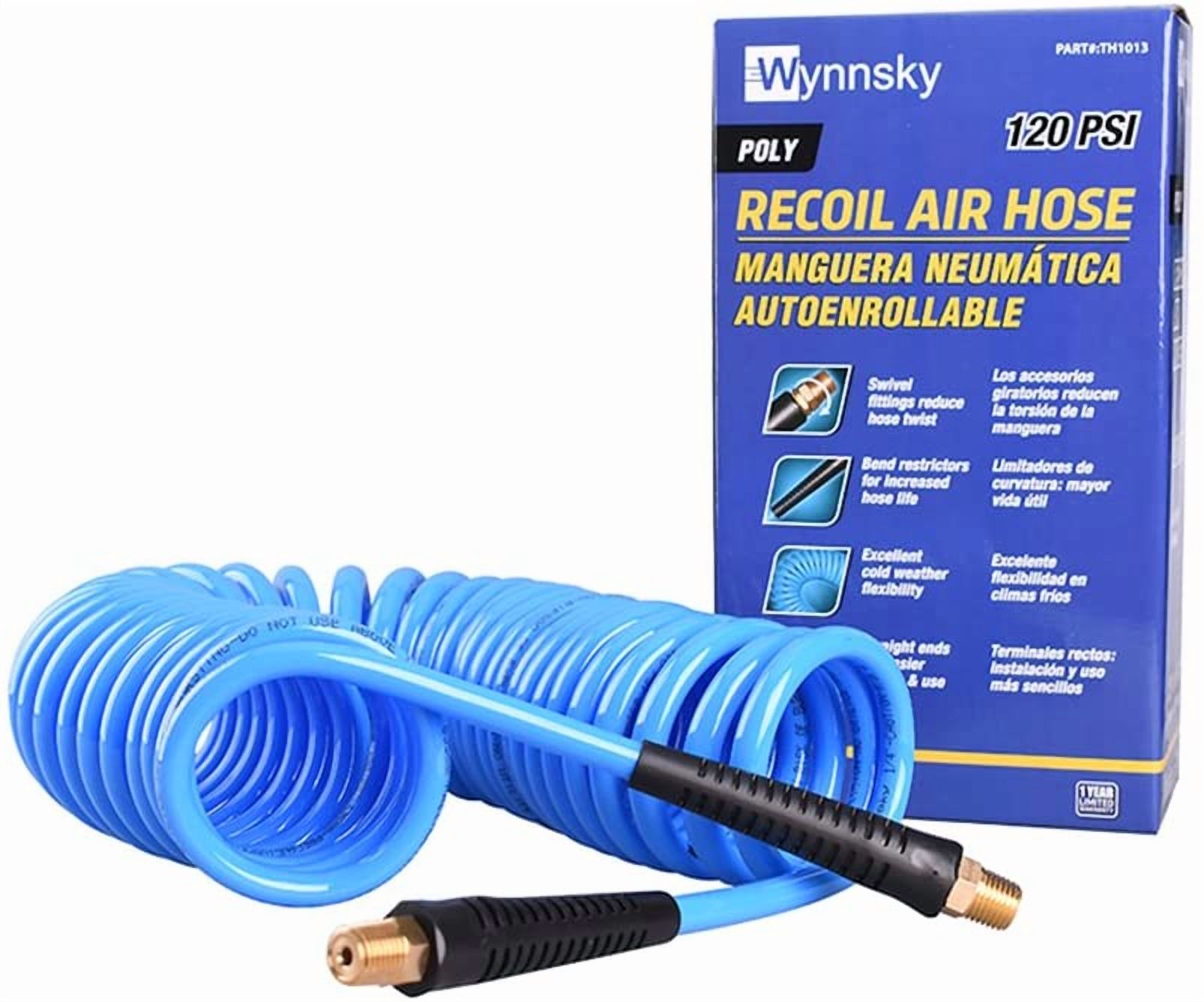 WYNNsky 25 Feet Polyurethane Coiled Air Compressor Hose, 1/4 Inch MNPT Brass Swivel Air Fittings with Bend Restrictor
