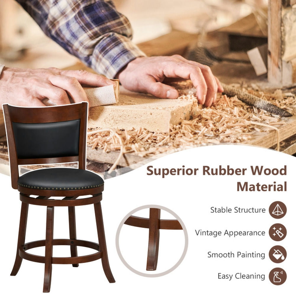 Demi Bonn Set of 2 Swivel Bar Stools with 20" Wider Cushioned Seat, Modern Dining Chair with Backrests, Brown