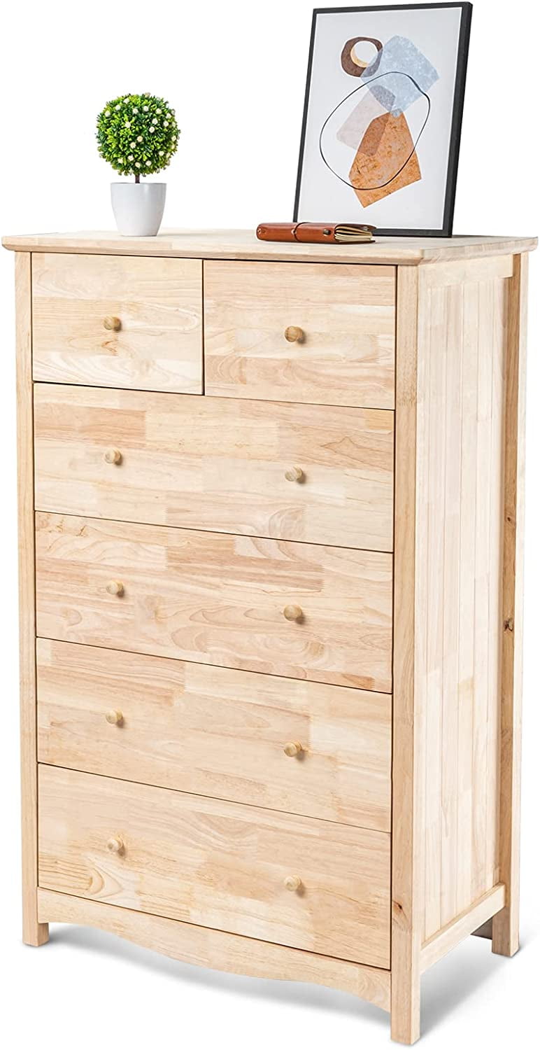VINGLI Unfinished Farmhouse Natural Solid Wood Tall 6Drawer Dresser