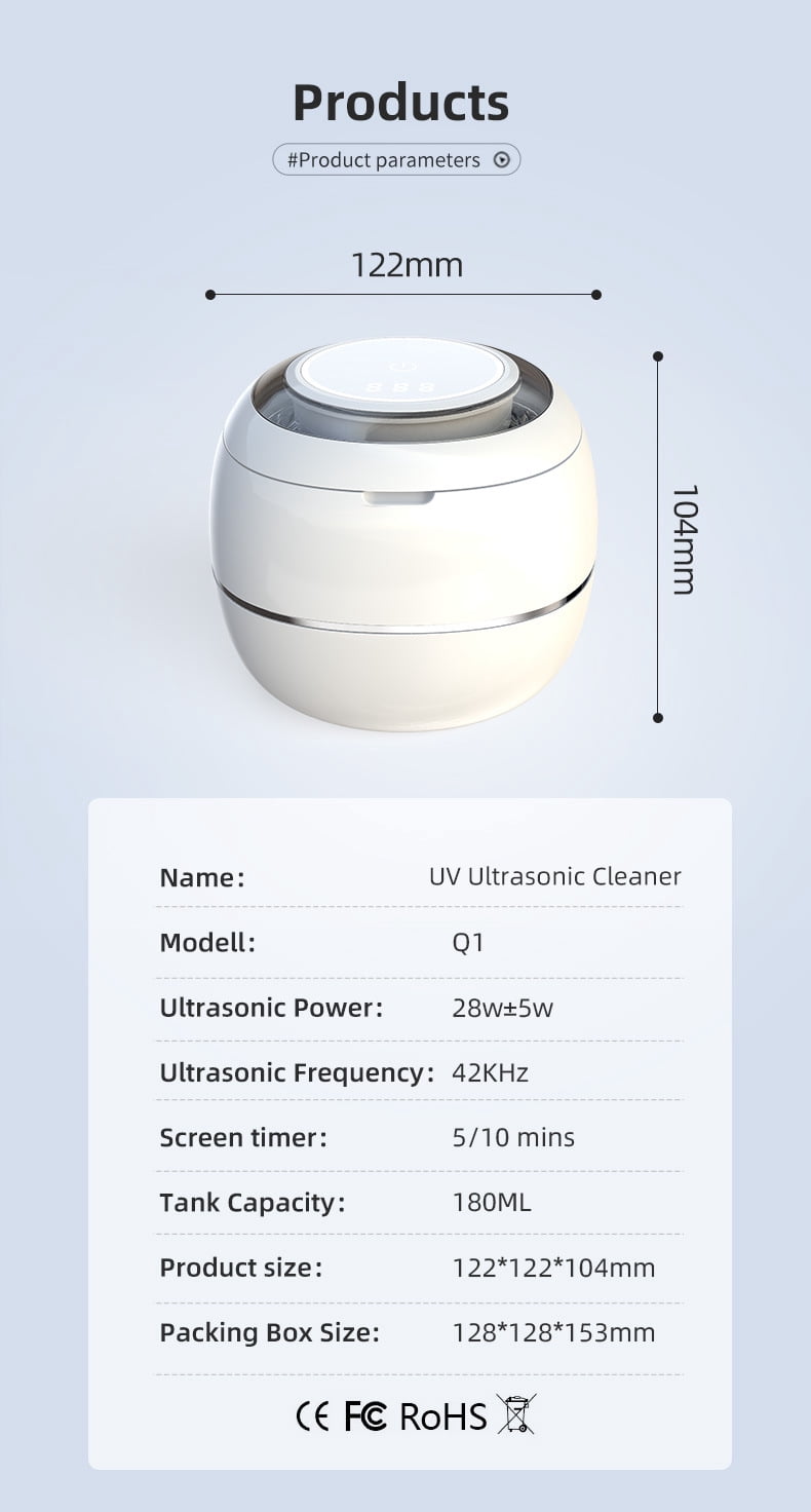 Professional Ultrasonic Cleaner with UV Light, 43kHz High-Frequency Cleaning Machine for Jewelry, Retainers, Aligners, Dentures, and Watches