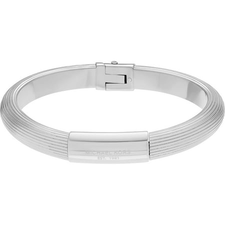 Michael Kors Women's Silver-Tone Stainless Steel Logo Ridged Hinged Bangle Fashion Bracelet