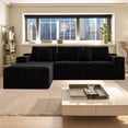 thumbnail image 4 of UHOMEPRO Full-Size 4-Seater Modular Sectional Sofa with Chaise, Deep Seat L-Shaped Cloud Couch for Living Room, No Assembly Family Cloud Sofa, Plush Corduroy Fabric, Black, 4 of 10
