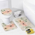 thumbnail image 4 of 4 Piece Shower Curtain Sets with Non-Slip Rugs Toilet Lid Cover and Bath Mat Pastel Pink And Beige Watercolor Floral Bouquet Durable And Waterproof Mother's Day Summer for Bathroom Decor, 4 of 8