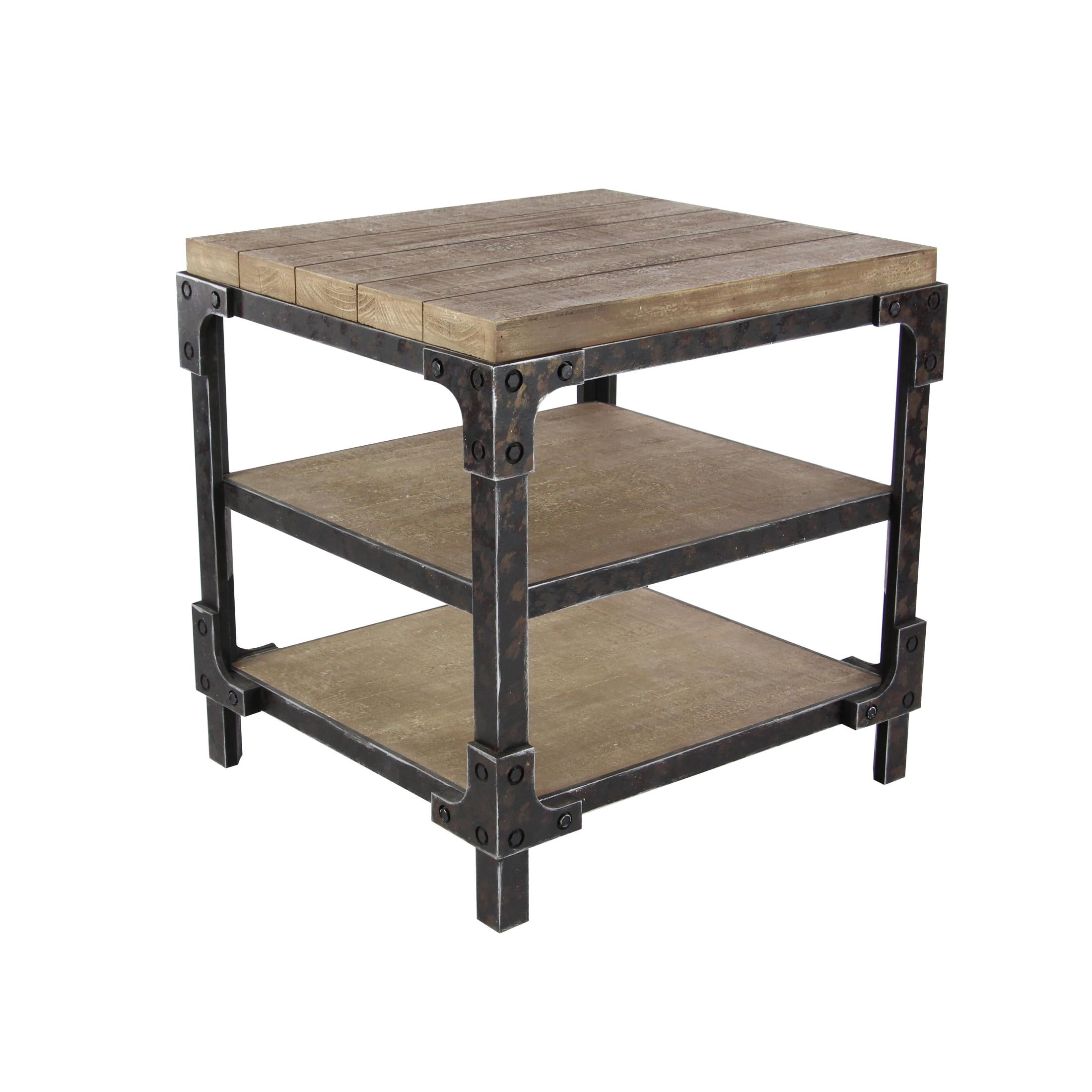 DecMode 24" x 26" Brown Wood 2 Shelf Accent Table, 1-Piece