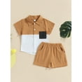 thumbnail image 3 of VOLTEY Kids Baby Boys Summer 2PCS Clothes Set,Toddler Boys Contrast Color Short Sleeve Pocket Turn-Down Collar Tops Solid Color Shorts Outfit , 1-6 Years, 3 of 9