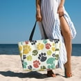 thumbnail image 6 of PISONIC Large Beach Travel Bag for Women, Cute Colorful Dog Paw Printed Waterproof Sandproof Tote Bag with Zipper for Beach Vacation Travel Gym, 6 of 7