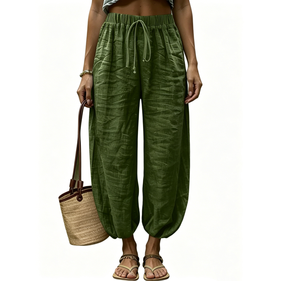 Busydd Linen Pants Women with Elastic Waist Casual Comfortable Relaxed Solid Color Pants for Daily Wear 2XL