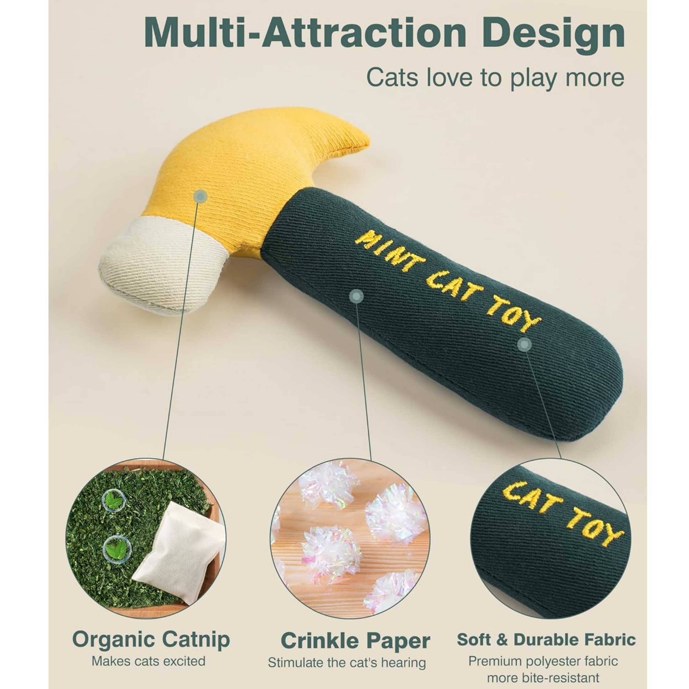 Newborn 5 Pcs Tool-Shaped Catnip Toys,Organic Catnip & Crinkle Sound Interactive Chew & Kicker Cat Toys