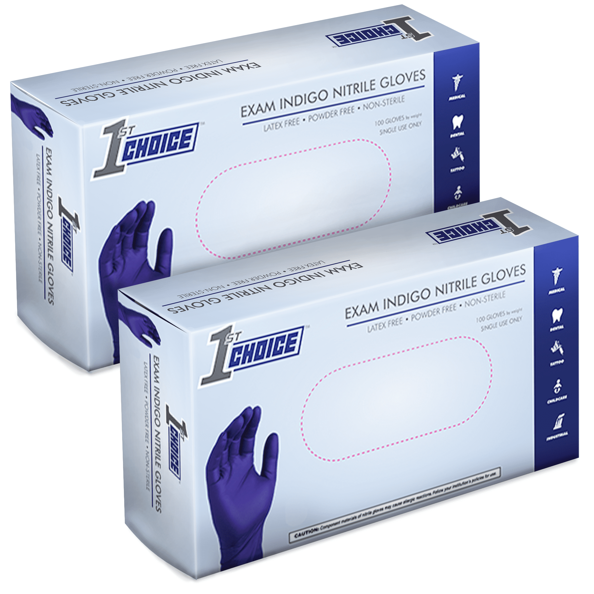 1st Choice Indigo Nitrile Latex Free, Powder Free Disposable Exam Gloves, 3 Mil, Medium, 200