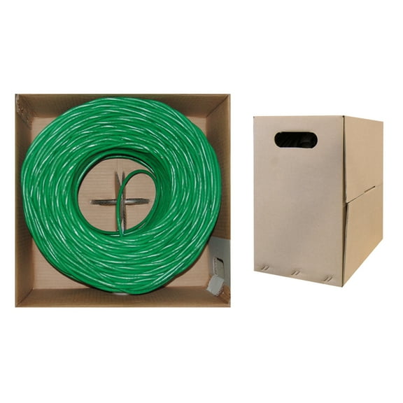 Bulk Cat5e Green Ethernet Cable, Solid, UTP (Unshielded Twisted Pair), Pullbox, 1000 foot