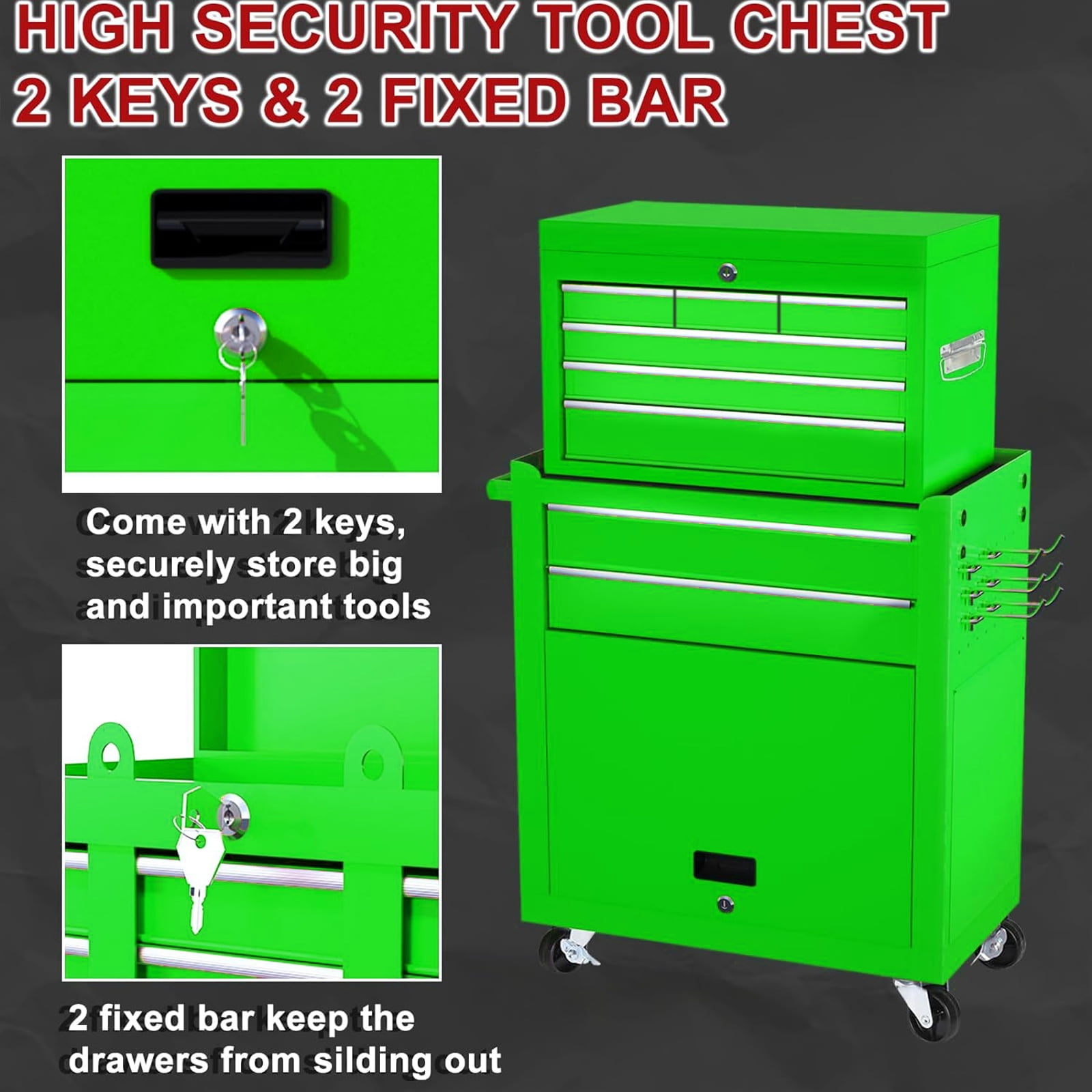 Clickoods 8-Drawer Rolling Tool Chest with Lockable Toolbox, Large Metal Cabinet for Garage & Workshop, Green