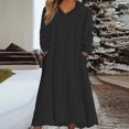 thumbnail image 2 of Prolriy Robe à Manches Longues pour Femmes Robe Décontractée Solide en Peluche à Capuche Robe Ample avec Poche Robe Chandail Robe Chandails Robes pour Femmes Noir TG, 2 of 4