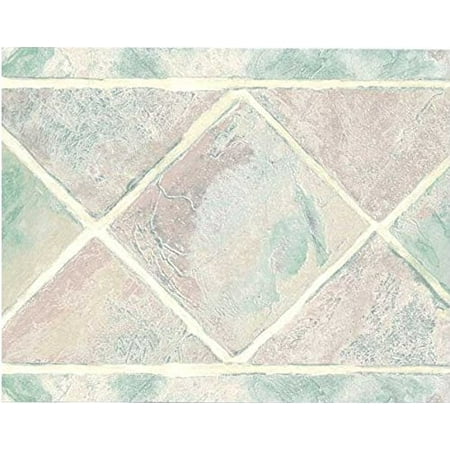 Tales Border - Wallpaper For Less GFB562 Sage Pink Bath Tile Wallpaper Border