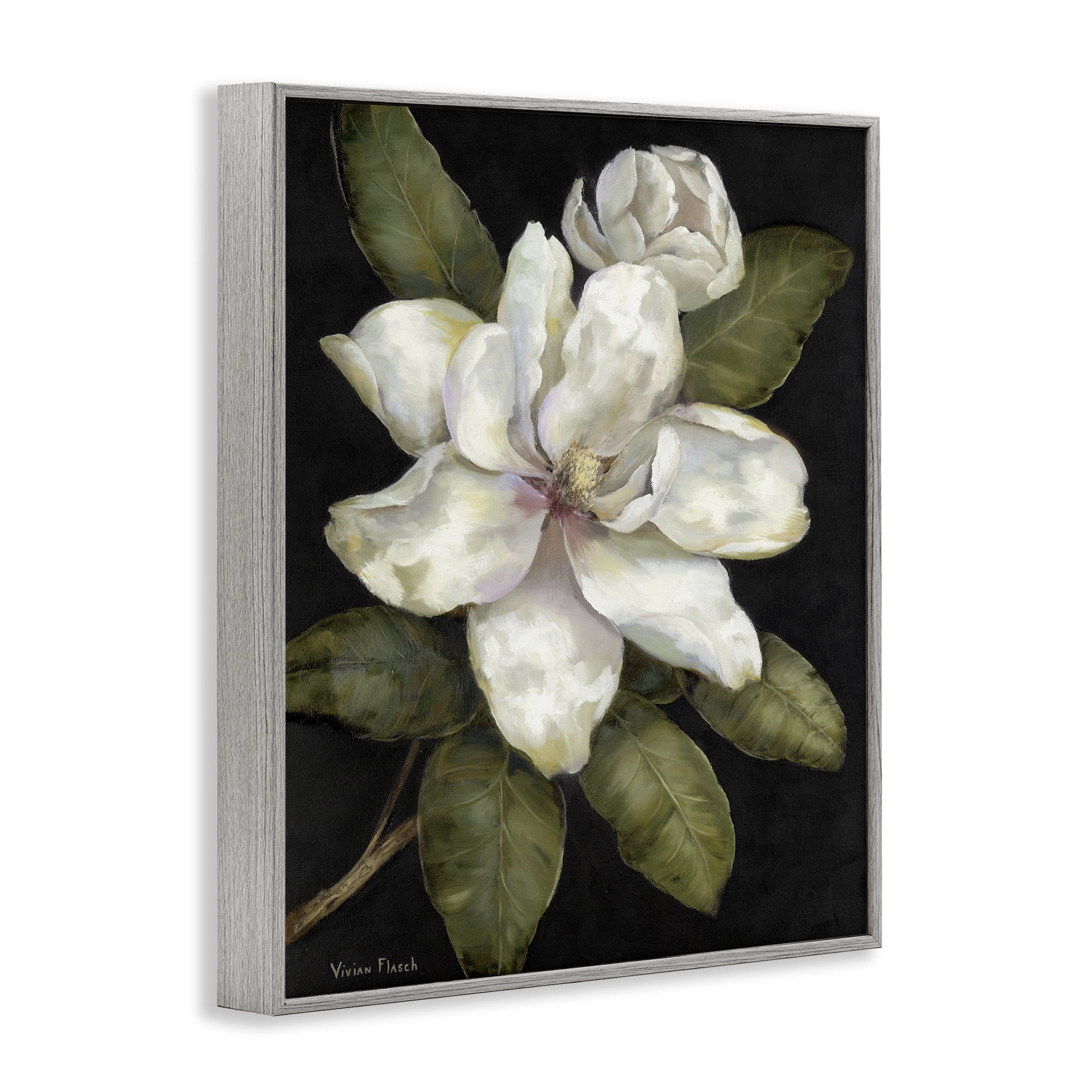 Stupell Industries Budding Magnolia Blooms Gray Framed Giclee Art, design by Nan