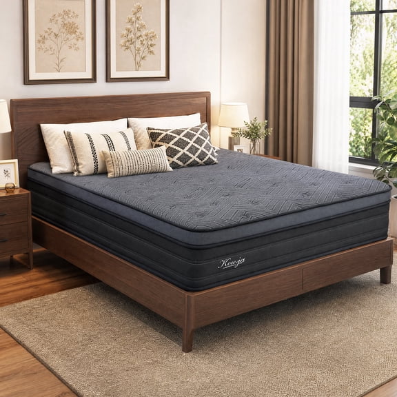 Kouvja Queen Mattress 12 Inch, Queen Size Hybrid Mattresses in a Box, Gel Memory Foam Mattress Pocket Coil, Medium Firm, Motion Isolation, Cooling Pressure Relief Gray