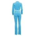 thumbnail image 5 of Diufon Spring Velour Set for Women Lapel Long Sleeve Zipper Cropped Outwear with Flared Pant Dressy Suits (Medium, Light Blue), 5 of 5