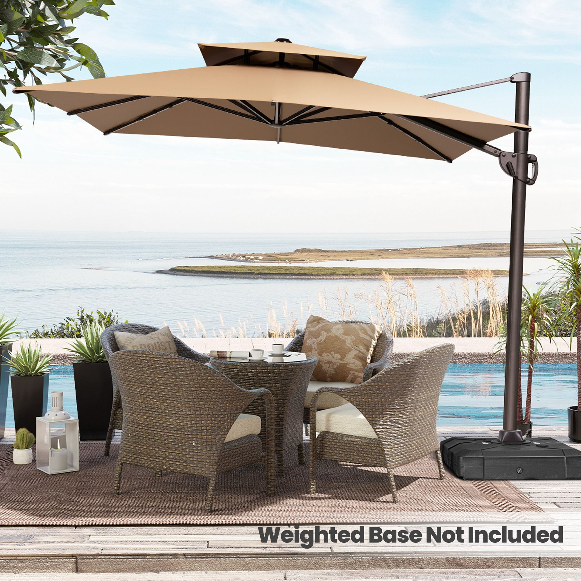 Pellebant 11 ft. x 9 ft. Rectangular Double Top Patio Cantilever Umbrella, Tan