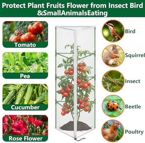 2 Pcs Garden Bird Netting for Triangle Plant Cage, 59" x 20" x 20" Tomato Cage Garden Net Cover with Zipper, Tomato Trellis Insect Bird Barrier Protection Mesh for Vertical Climbing Plant Vegetable