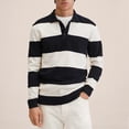 thumbnail image 3 of Suéter de punto con cuello vuelto para hombre, suéter informal de manga larga con estampado de rayas grandes, color negro, XL, 3 of 5