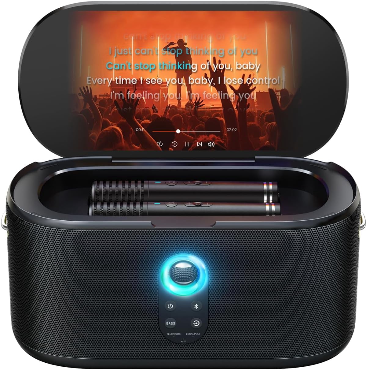 Mini Machine Karaoké Portable Avec 2 Micros Sans Fil - Cadeau Enfant 3-12 Ans, Son Qualité Et Effets Lumineux (Bleu)