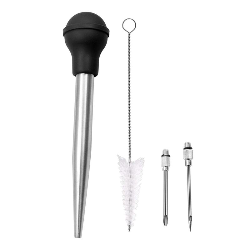 Stainless Turkey Baster Syringe Pipe with Needles Silicone Bulb Chef