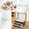 thumbnail image 3 of Behome Jewelry Box, PU Leather 3 Layer Jewelry Organizer Storage with 2 Drawers, Lockable Jewelry Display Case for Women Earring, Ring, Necklace, Bracelets, 3 of 6