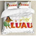 thumbnail image 1 of Luau Duvet Cover Set Queen Size, Colorful Hula Dancer Girl with a Ukulele and Party Design Lettering Illustration, Decorative 3 Piece Bedding Set with 2 Pillow Shams, Multicolor, by Ambesonne, 1 of 3