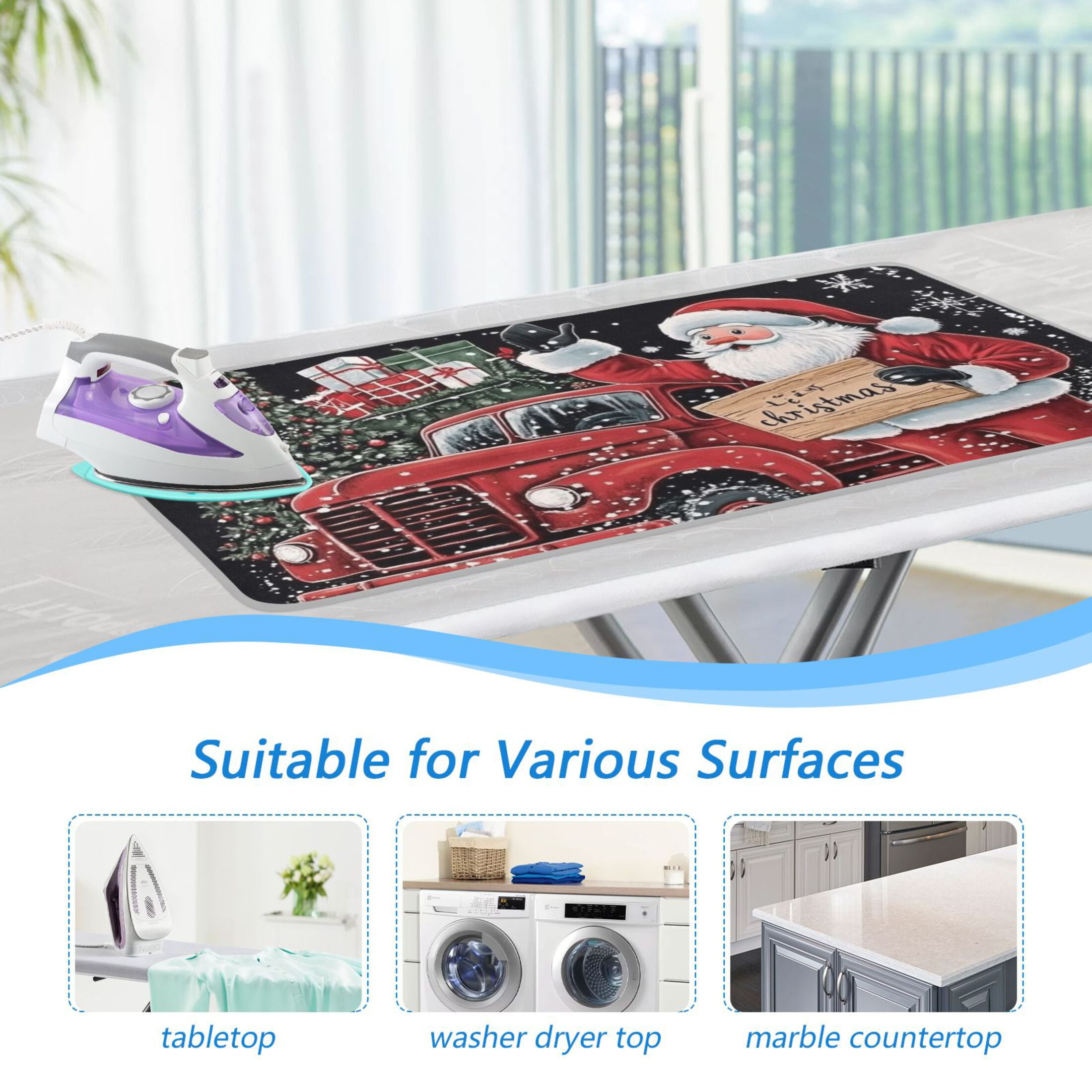 Black Christmas Card Ironing Mat Blanket for Table Top Travel Portable Ironing Board Pad 47.2x27.6 Inch