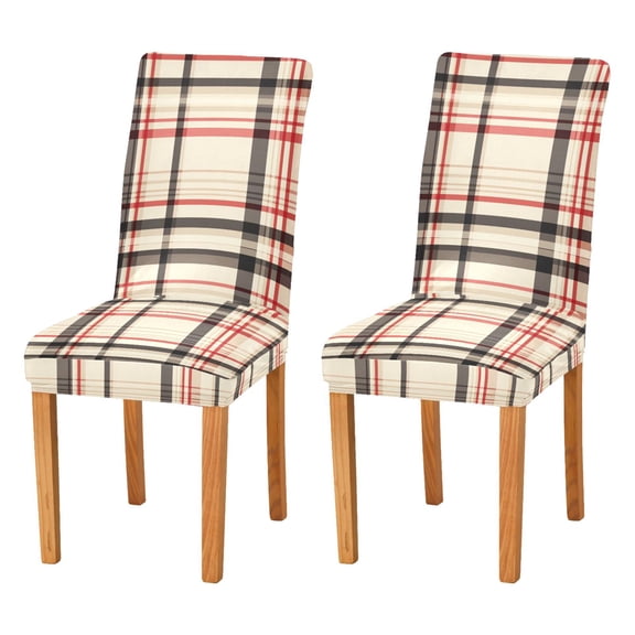 Yayeee 2 Pack Dining Chair Covers Stretch Parson Chairs Slipcovers Seat Protector, Black Tartan
