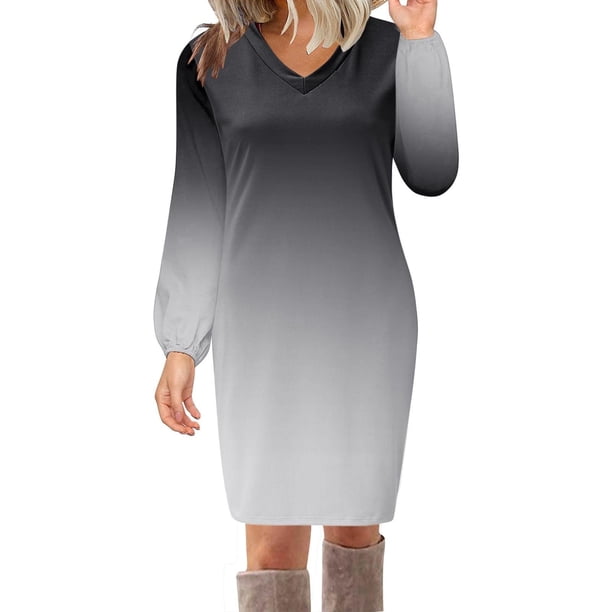 Vestido de verano para mujer, playa, mujer, manga larga, cuello en V, cintura informal, vestido de camiseta. Fridja NMB3765
