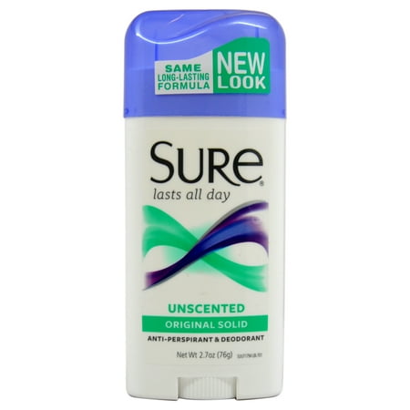 Original Solid Unscented AntiPerspirant Deodorant by Sure for Unisex - 2.7 oz Deodorant Stick