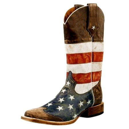 Roper Western Boots Mens American Flag Brown 09-020-7001-0103