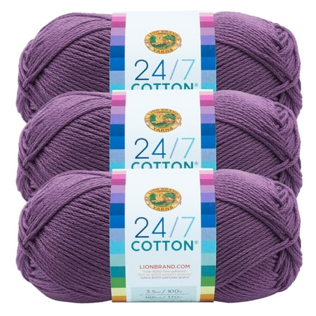 UPC: 0842093103691 | Lion Brand Yarn 24-7 Cotton Purple Medium Mercerized Cotton Purple Yarn 3 Pack