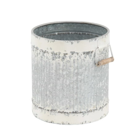- Decmode Set of 2 Farmhouse Cylinder Distressed White Iron Planters, White