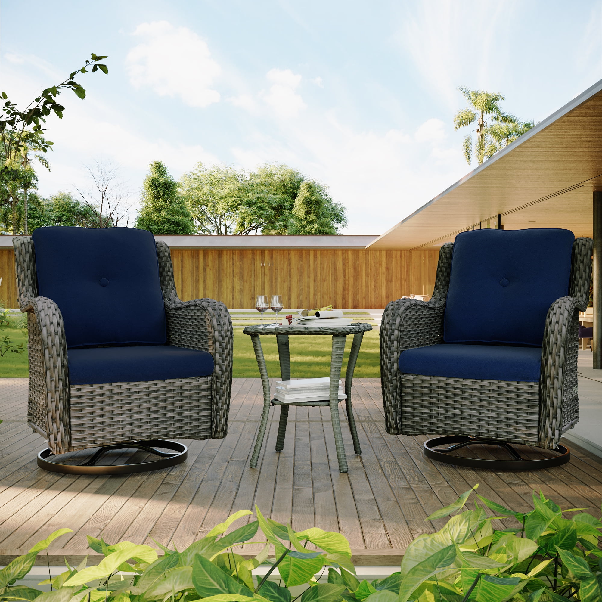 Meetleisure Outdoor Swivel Rocker Wicker Patio Chairs Sets of 2 With