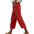 thumbnail image 3 of QATAINLAV Womens Plus Size Capri Pants Summer Casual Drawstring High Waist Wide Leg Cropped Trouser Trendy Polka Dot Print Beach Capris Pants Wine M Camisas Para Hombres, 3 of 6