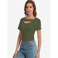 thumbnail image 5 of Womens Summer Short Sleeve T Shirts Knit Slim Fit One Piece Cutout Scoop Neck Going Out Date Night Tops, 5 of 6